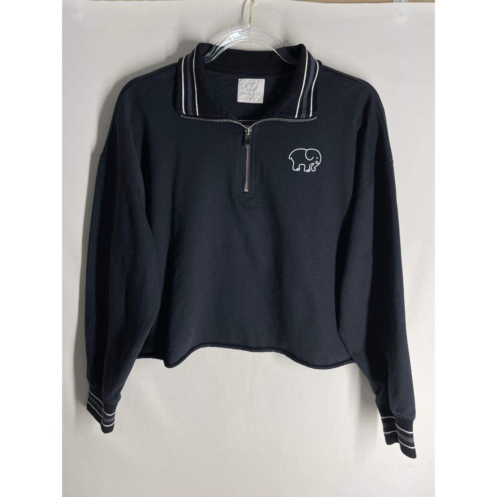 Ivory Ella Black Cropped Oversized 1/4 Zip Pullover Sweatshirt Size Small